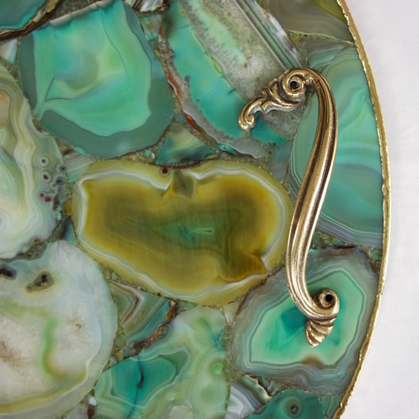 Green Agate Serving Tray With Brass Handles | Circular-3