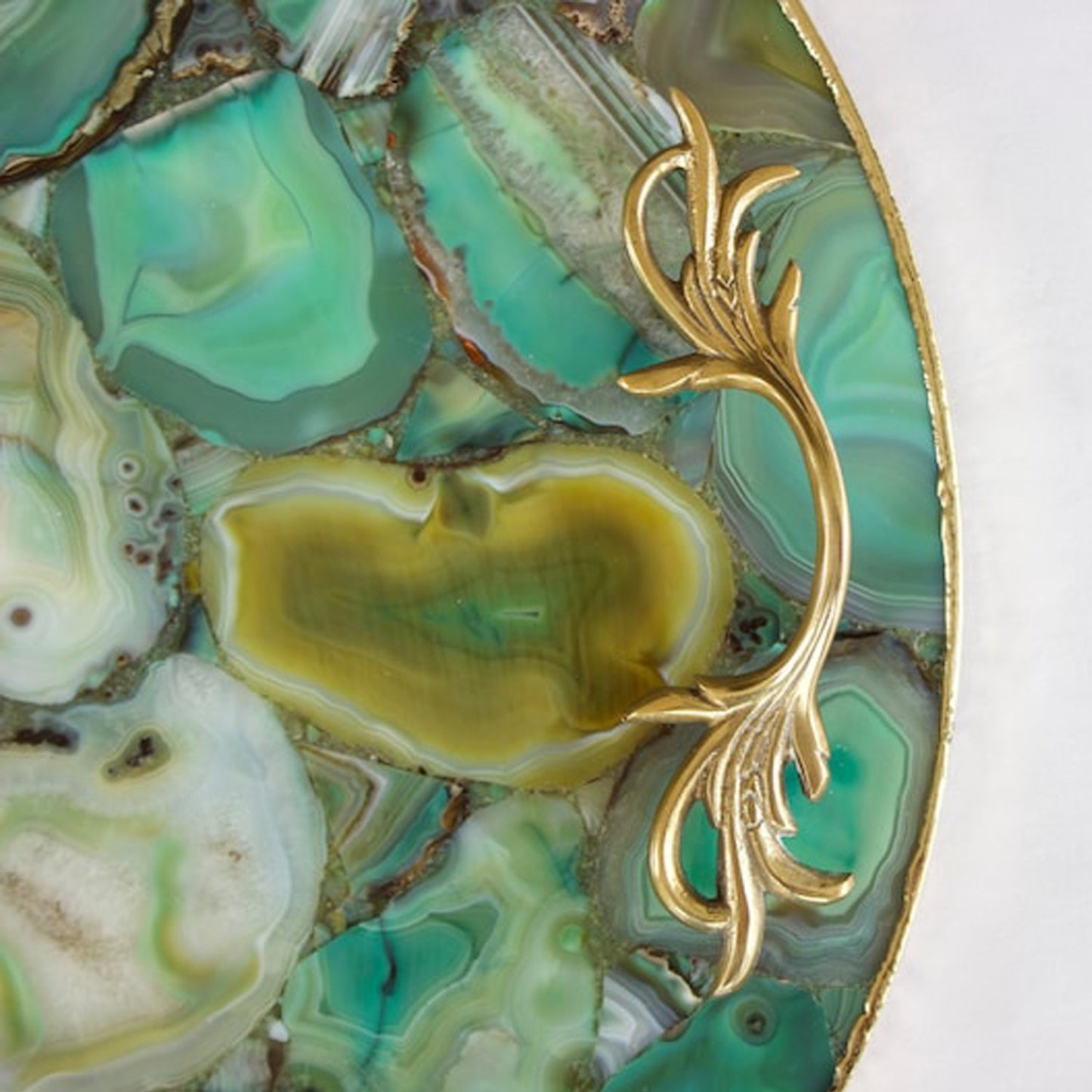 Green Agate Serving Tray With Brass Handles | Circular-3