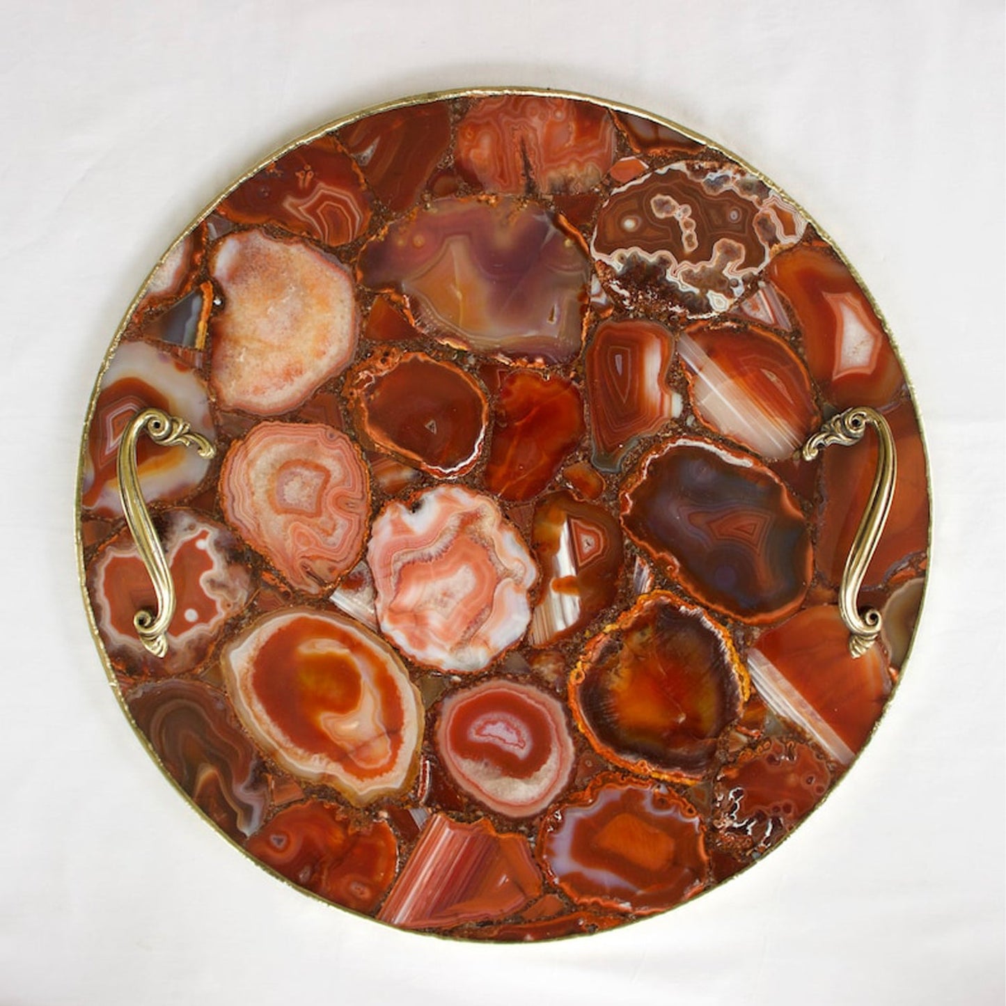Red Agate Serving Tray With Brass Handles | Circular-0