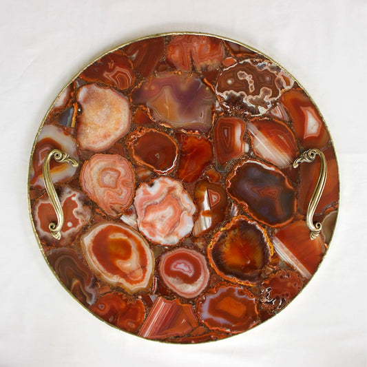 Red Agate Serving Tray With Brass Handles | Circular-0