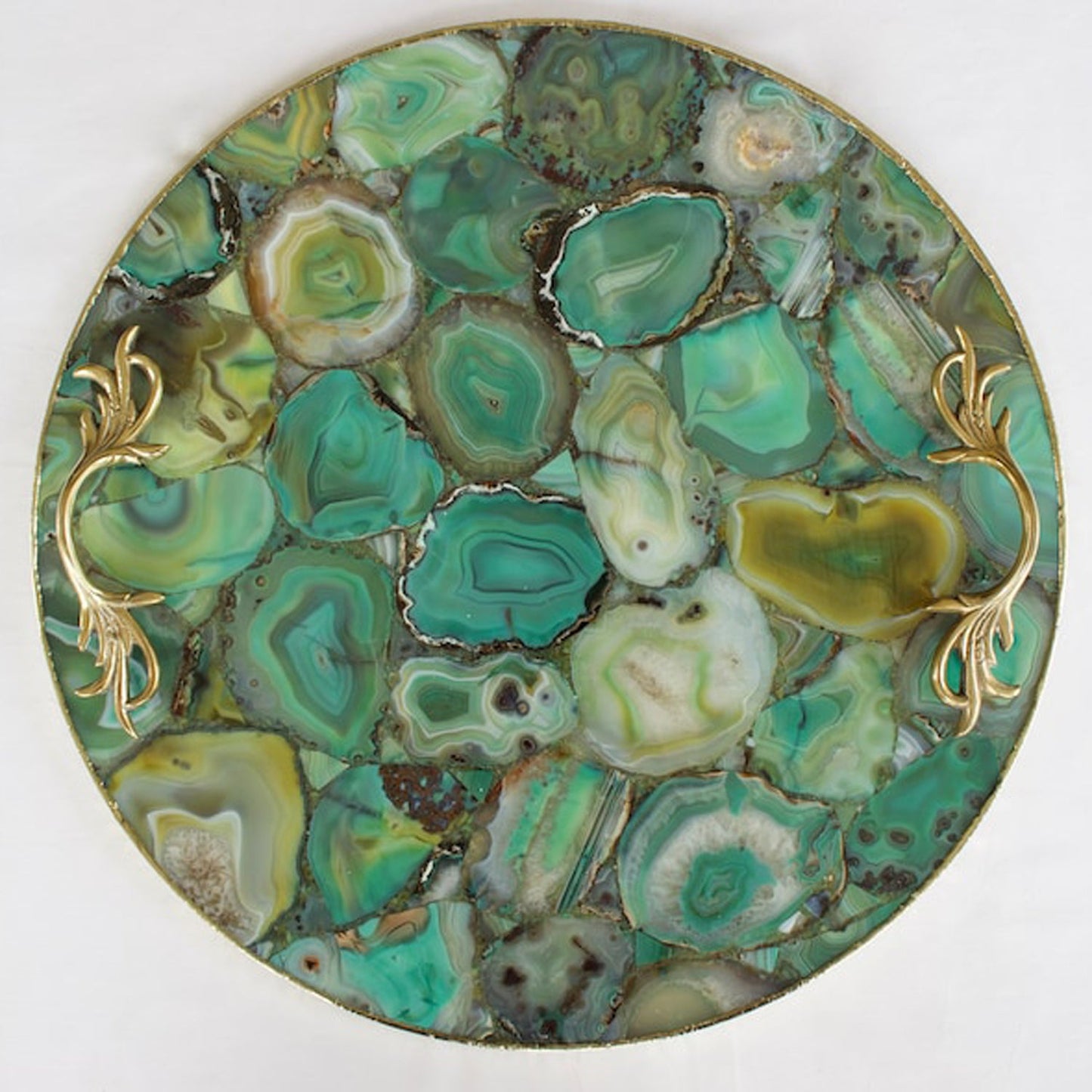 Green Agate Serving Tray With Brass Handles | Circular-0