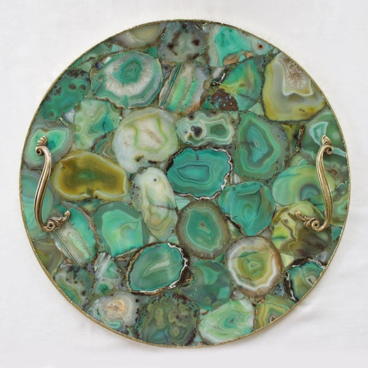 Green Agate Serving Tray With Brass Handles | Circular-0