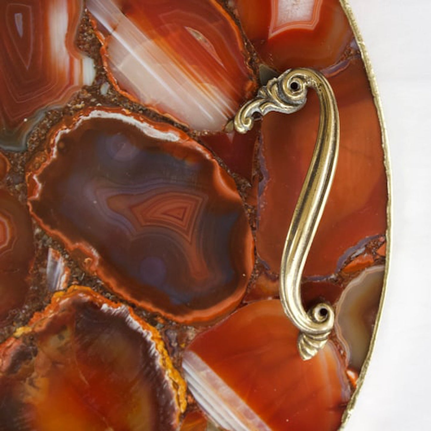 Red Agate Serving Tray With Brass Handles | Circular-3