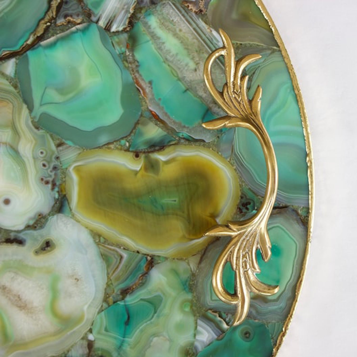 Green Agate Serving Tray With Brass Handles | Circular-3