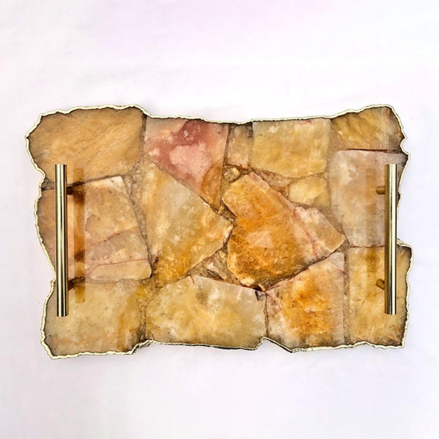 Large Golden Brown Agate Serving Tray With Brass Handles/Personalised Momentos/Sign Boards 10"x15"-0