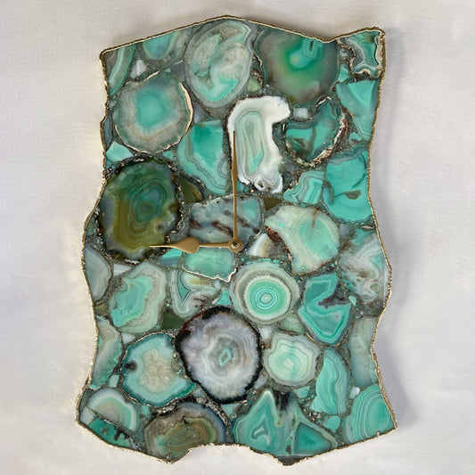Large Green Agate Wall Clock/Personalised Momento/10"x15"-0